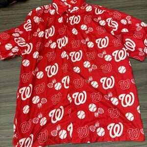 Washington Nationals Men's Red Button-Down Shirt | Allover Logo Print | Game Day